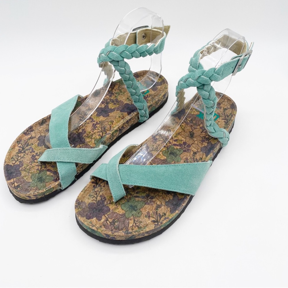 Muk Luks Sandals braided strap toe ring contoured footbed Slingback Size 8 Green